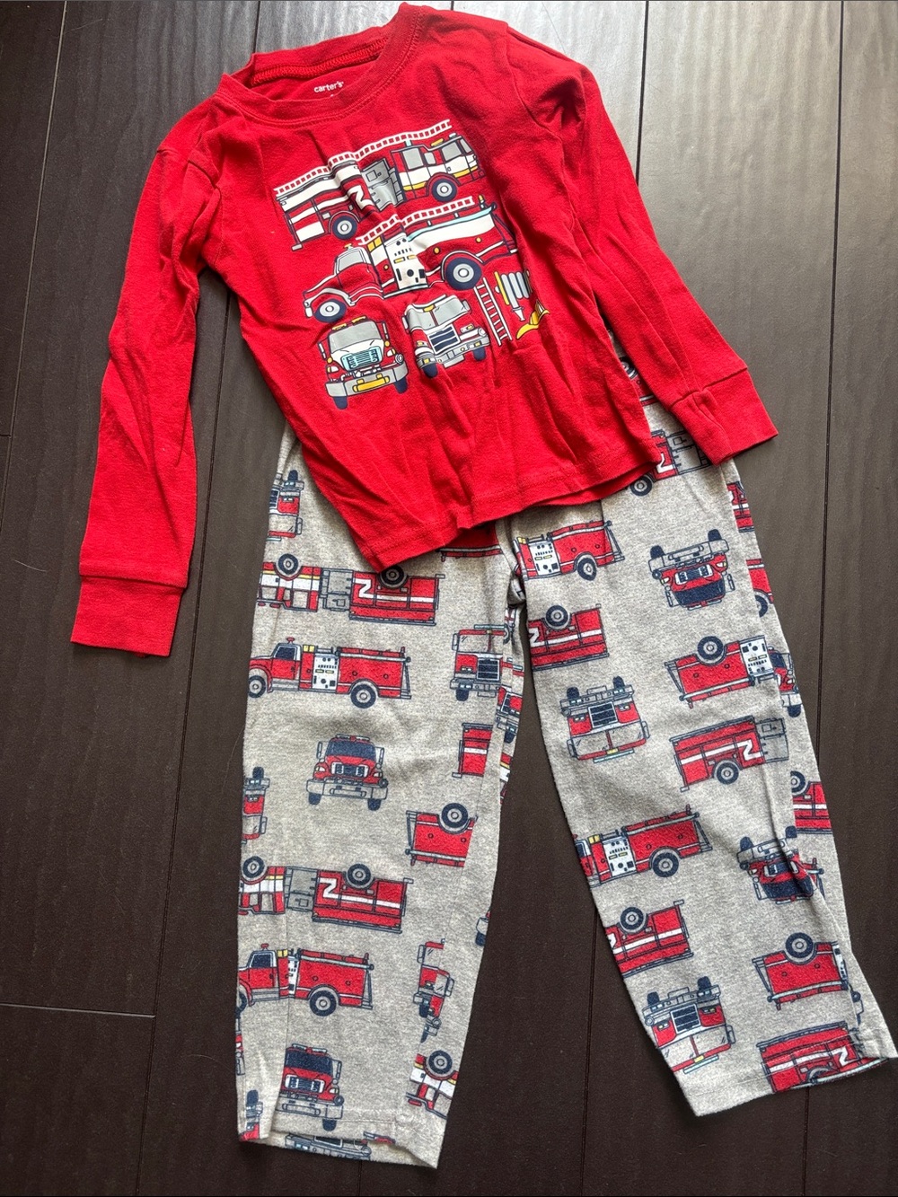 Carter's Red Firetruck Pajama Set with Gray Printed Pants